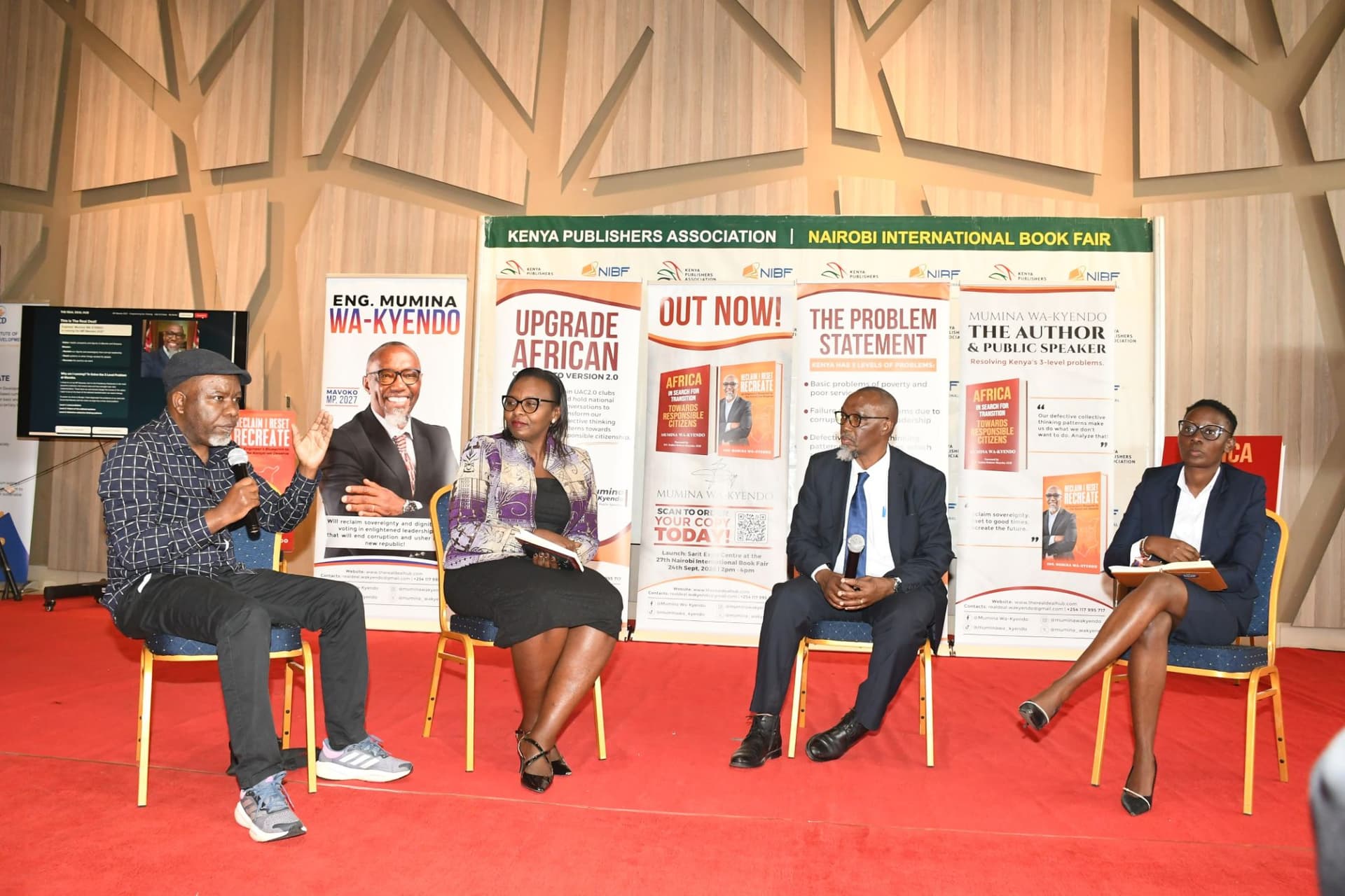 Panel discussion with Eng. Mumina Wa-Kyendo on stage at the Nairobi International Book Fair